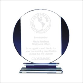 7 3/4 X 8 3/4 - Circular Glass Award with Blue Sides